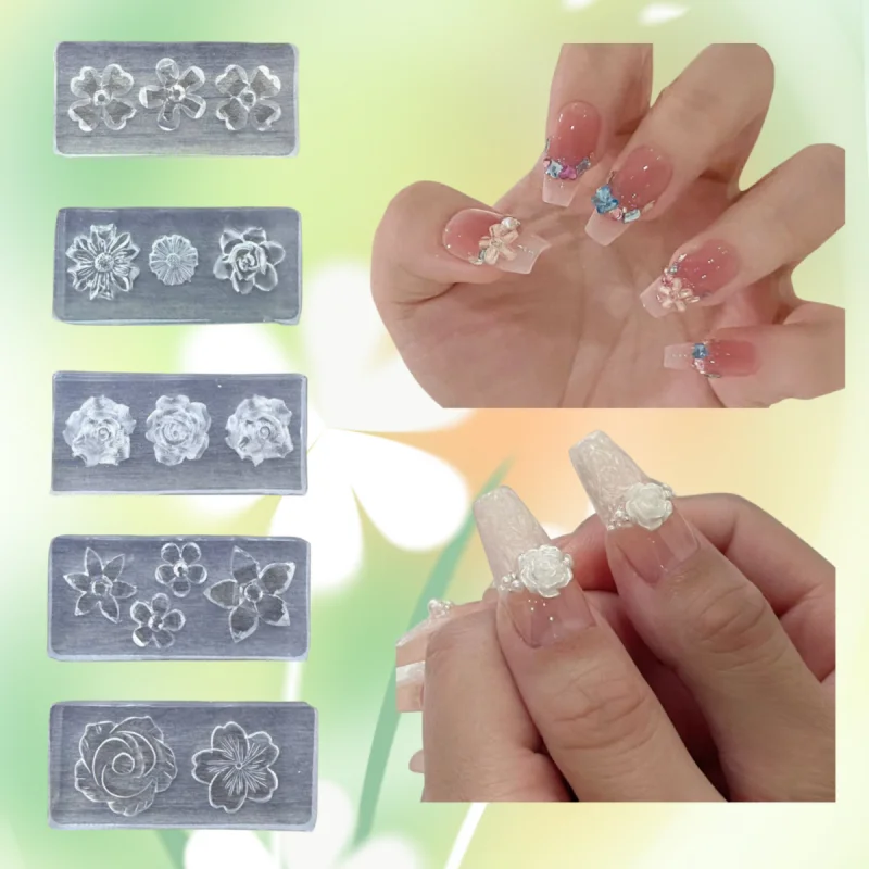 5Pcs New 3D Nail Silicone Mold Versatile Popular Rose Pentagonal DIY Nail Accessories Fresh Daisy Nail Decoration Nail Salon Art