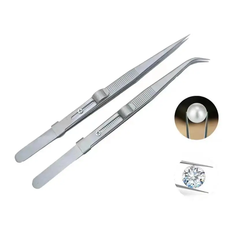 Tweezers Stainless Steel Fine Tipped Precision Tweezers Multipurpose Straight Curved Non-Slip Locking Tweezer For Jewelry