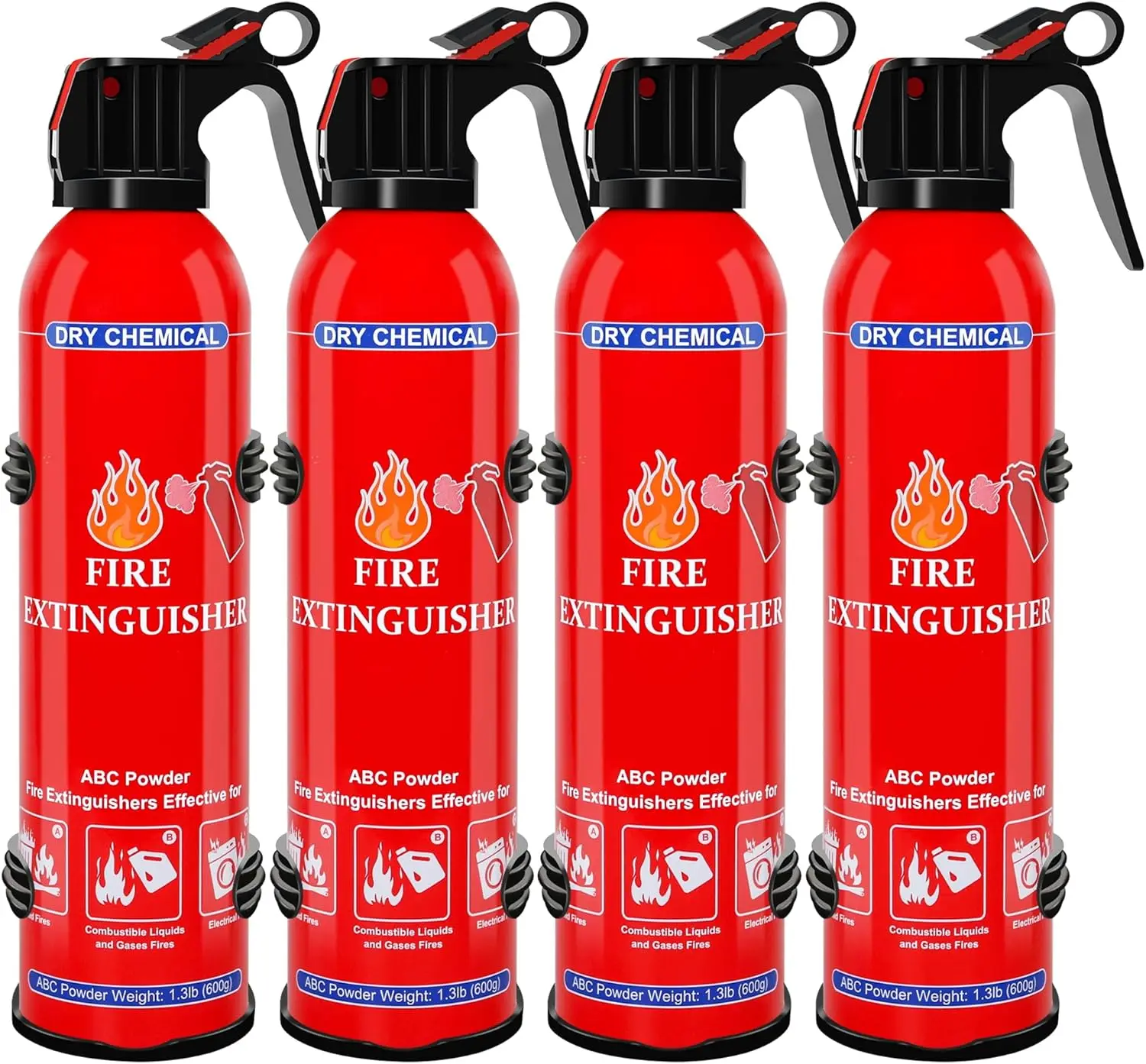

4 Pack Portable Dry Powder Fire Extinguishers with Mount, Fast-Acting for Home, Car, Boat, Truck, Electrical & Grease Fires