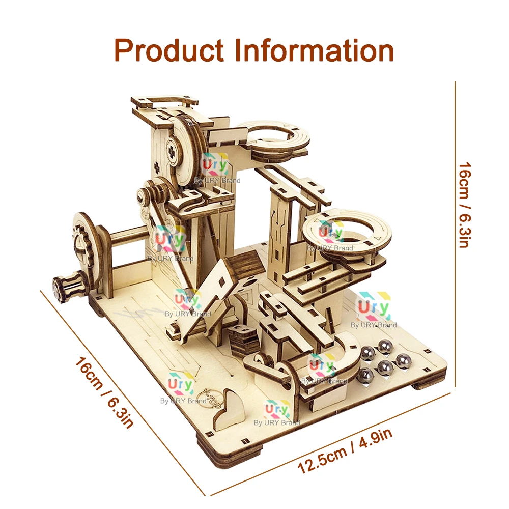 Ury 3D Wooden Puzzles Catapult Track Device Marble Run Set Mechanical Manual Model Science Maze Ball Assembly Toy Gift for Boys