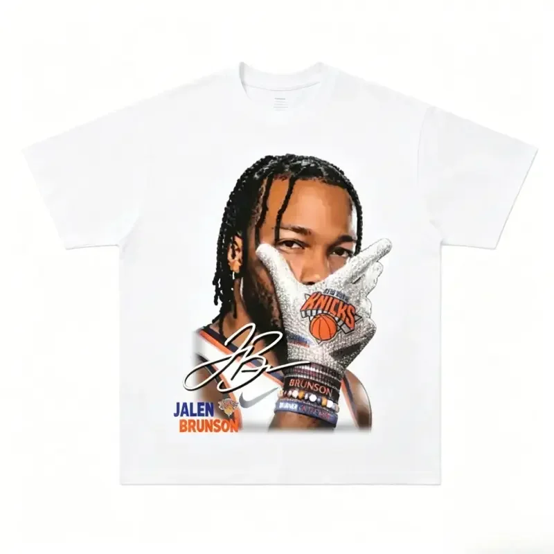 Unisex Vintage Jalen Brunson Knicks Fan Cotton Graphic T-Shirt - Essential Tee, Simple Minimalist Print, Soft Oversized Breathable Fabric, Classic Fit, Crew Neck, Casual Sports Top for Youth Game Day Streetwear Gift