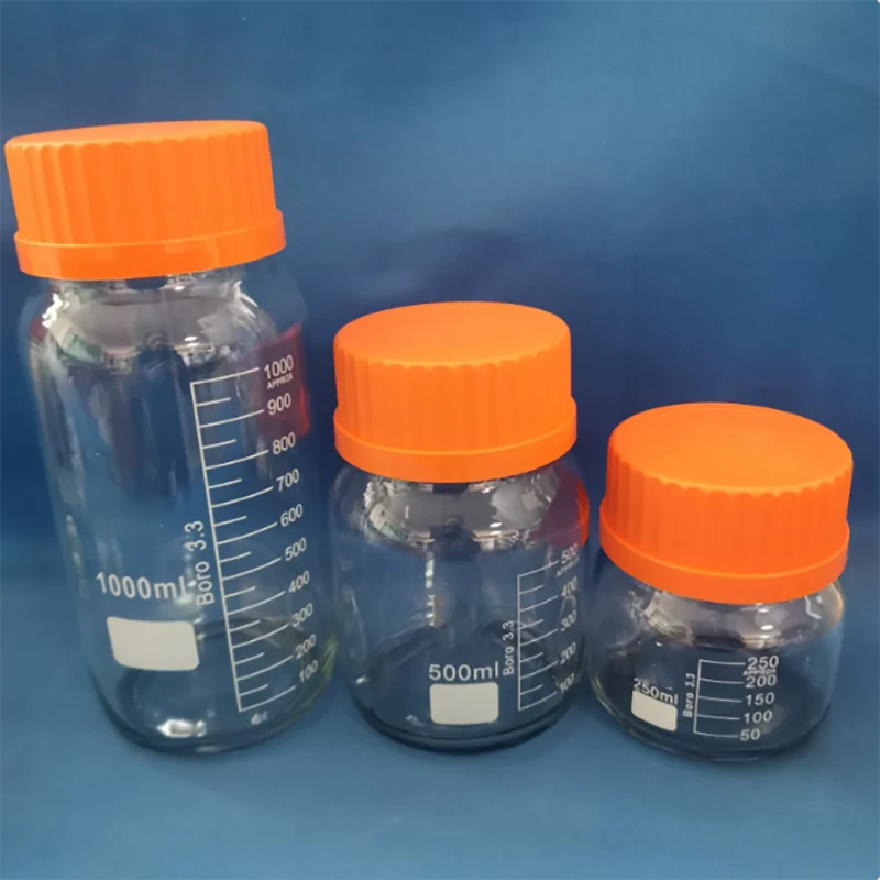 Wide mouth GL80 high borosilicate wire mouth reagent bottle orange lid large mouth glass bottle 250/500/1000ml