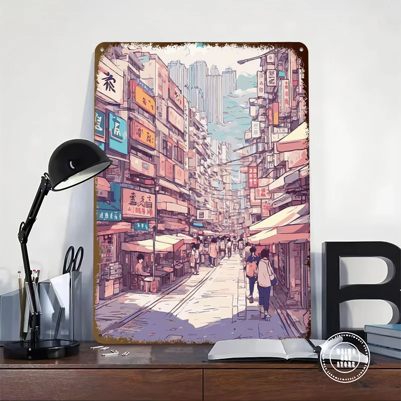 هونغ كونغ شارع 10 أفق المدينة الألومنيوم معدن المشارك ديكور المنزل علامات معدنية مخصصة ل جدار الفن الديكور الديكور في المنزل