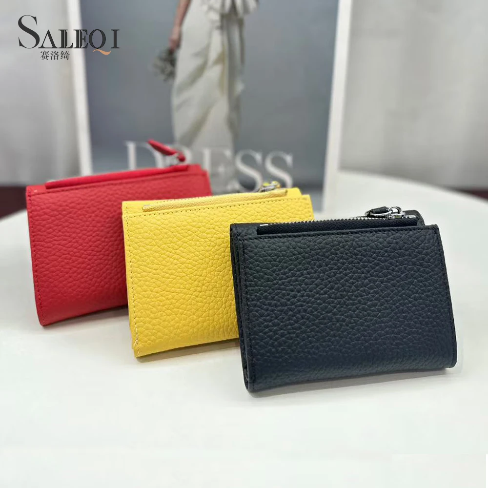 

Женский тонкий короткий кошелек из натуральной кожи с молнией для монет, RFID-защитой, двойным сложением, держателем для кредитных карт и зажимом для денег