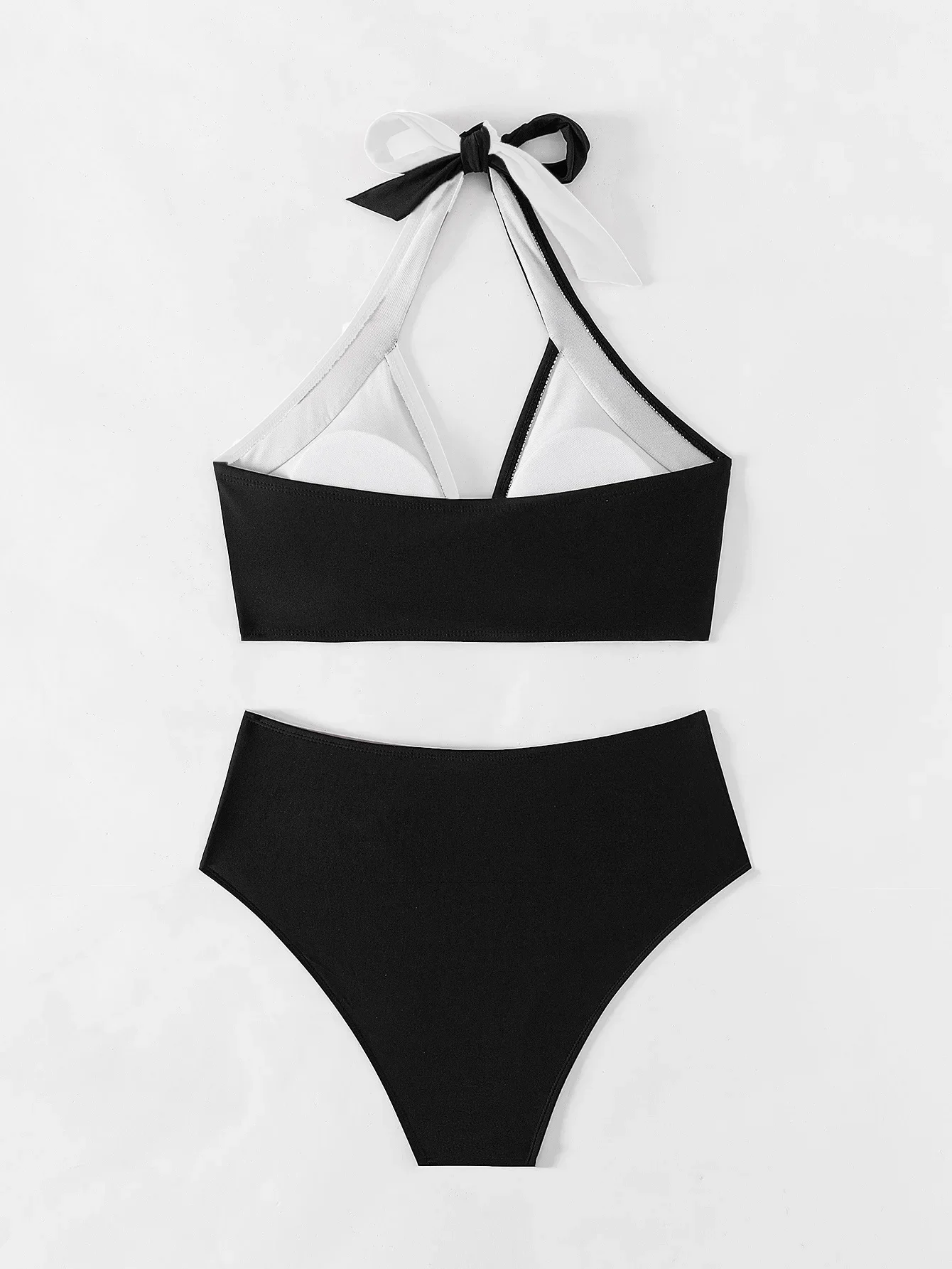 Sexy Black White Patchwork Bikini Set Women Halter Cross Push Up Padded High Waist Swimsuit 2025 Bathing Suit Two Piece Swimwear