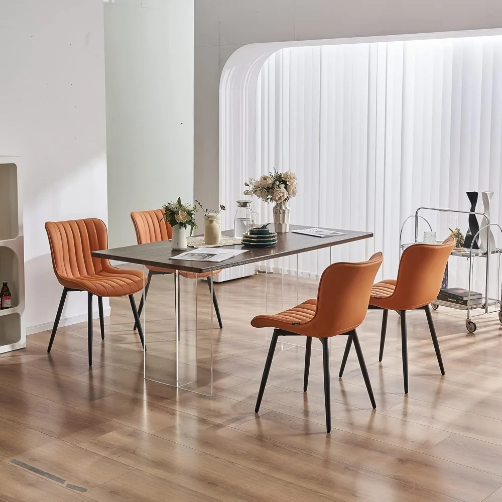 كراسي تناول الطعام الملونة الحديثة في منتصف القرن، مجموعة من 2، كراسي جانبية منجدة من الجلد الصناعي بدون ذراع لتناول الطعام في المطبخ