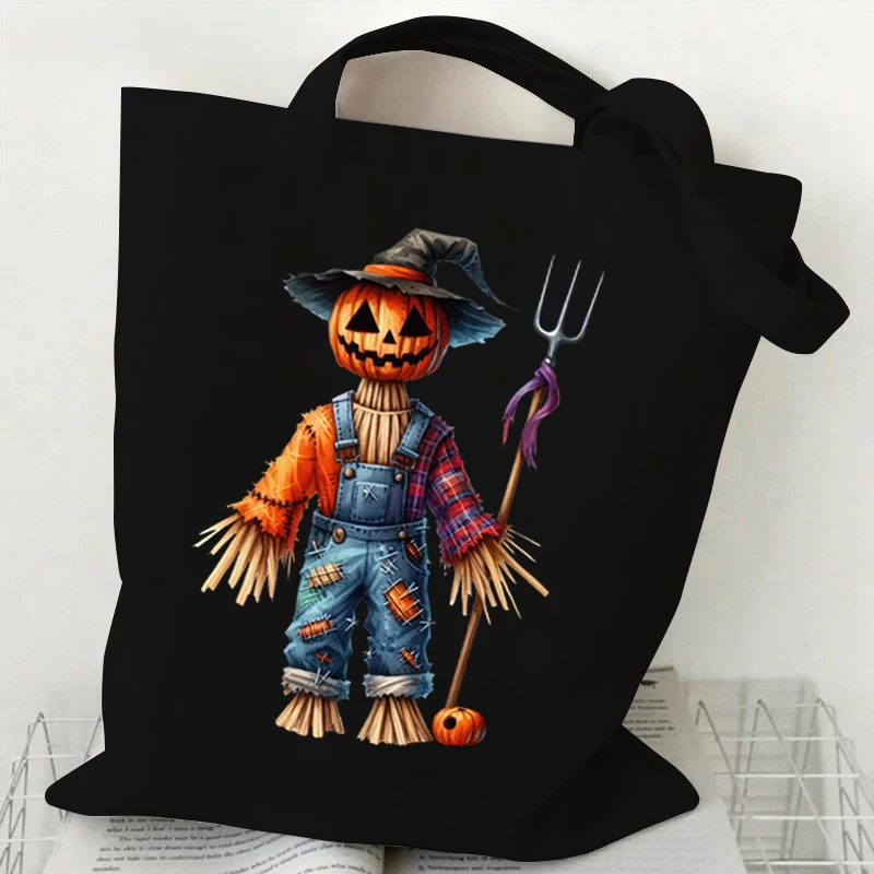 Wicked Clown Doll Canvas Tote Bag Women Men Gothic Cartoon Shoulder Bags Happy Halloween Party Gift Shopping Bag Teen Handbags