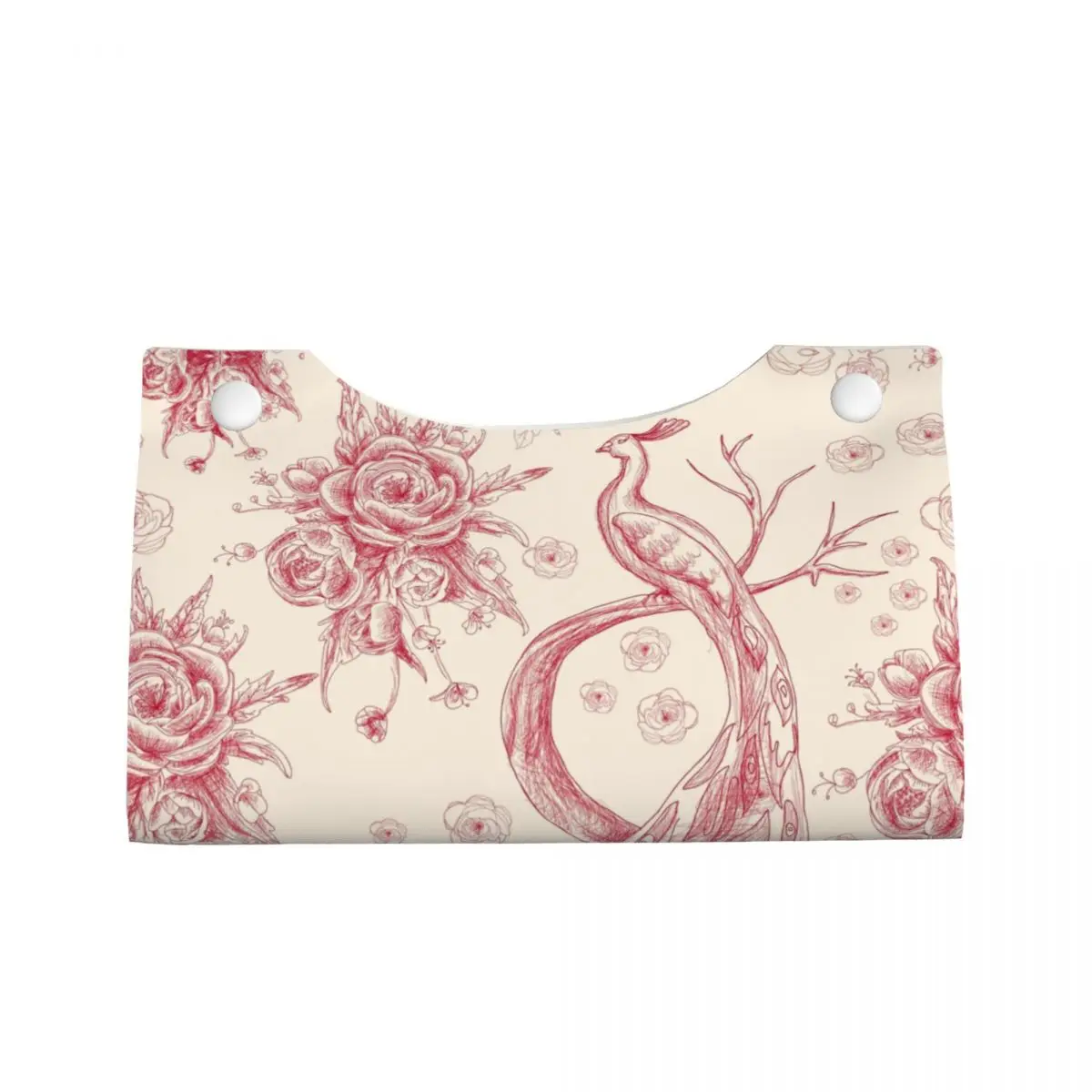 Custom Toile De Jouy Rose Tissue Box Holder Rectangular French Motif Flora PU Leather Facial Tissue Box Cover for Car Office