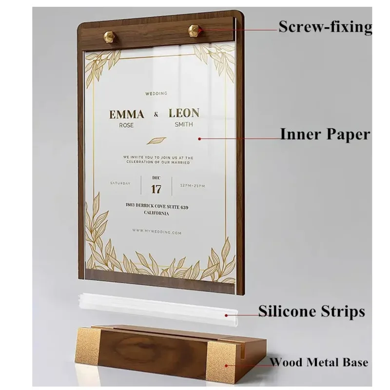 100x150mm L Shape Acrylic Sign Holder Display Stand Restaurant Table Menu Paper Holder Board Wood Photo Picture Poster Frame A6
