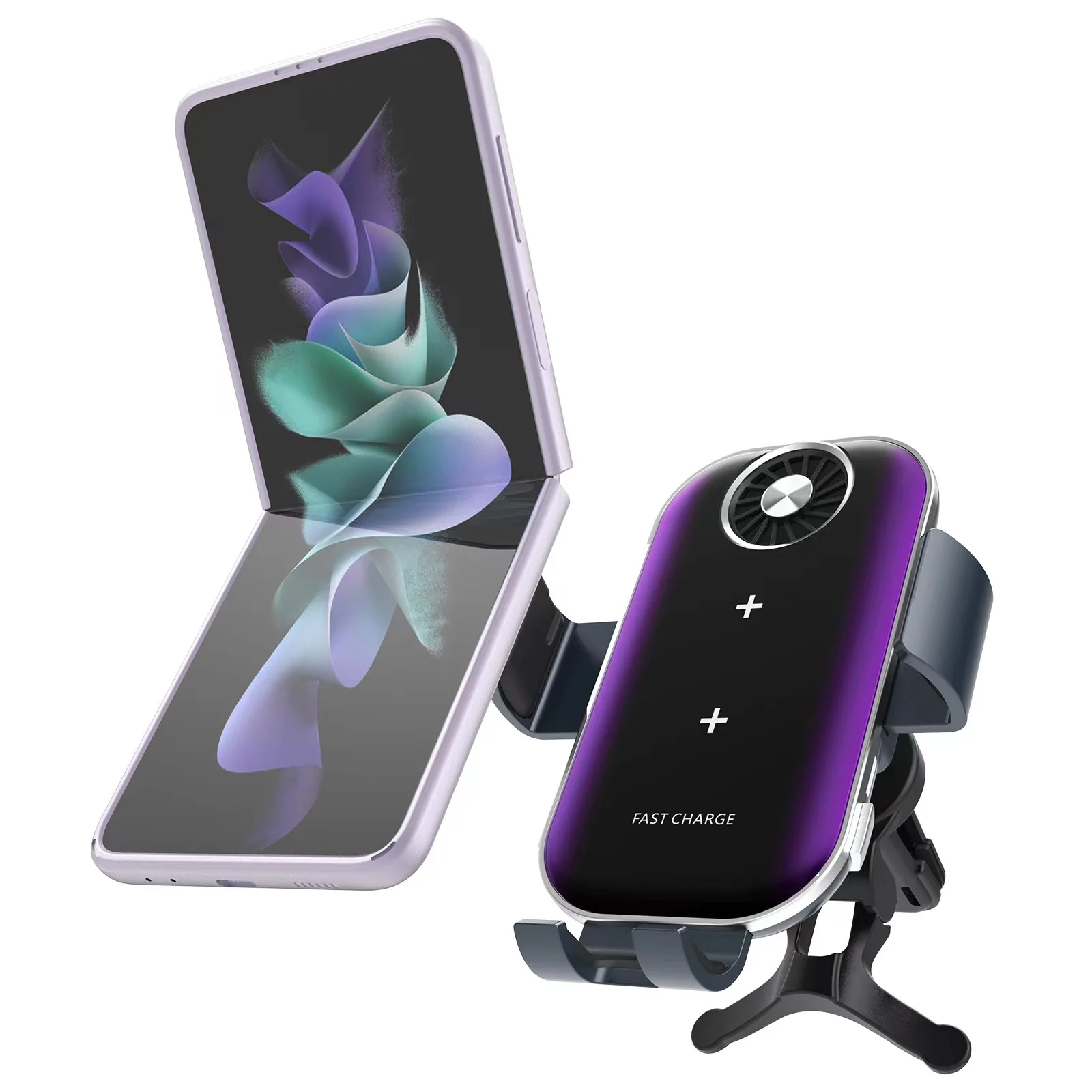 For Samsung Galaxy Z Flip 5/4 Fan Cooling Dual Coil Mobile Phone Holder Wireless Charger Suitable for Folding Screen iphone 15