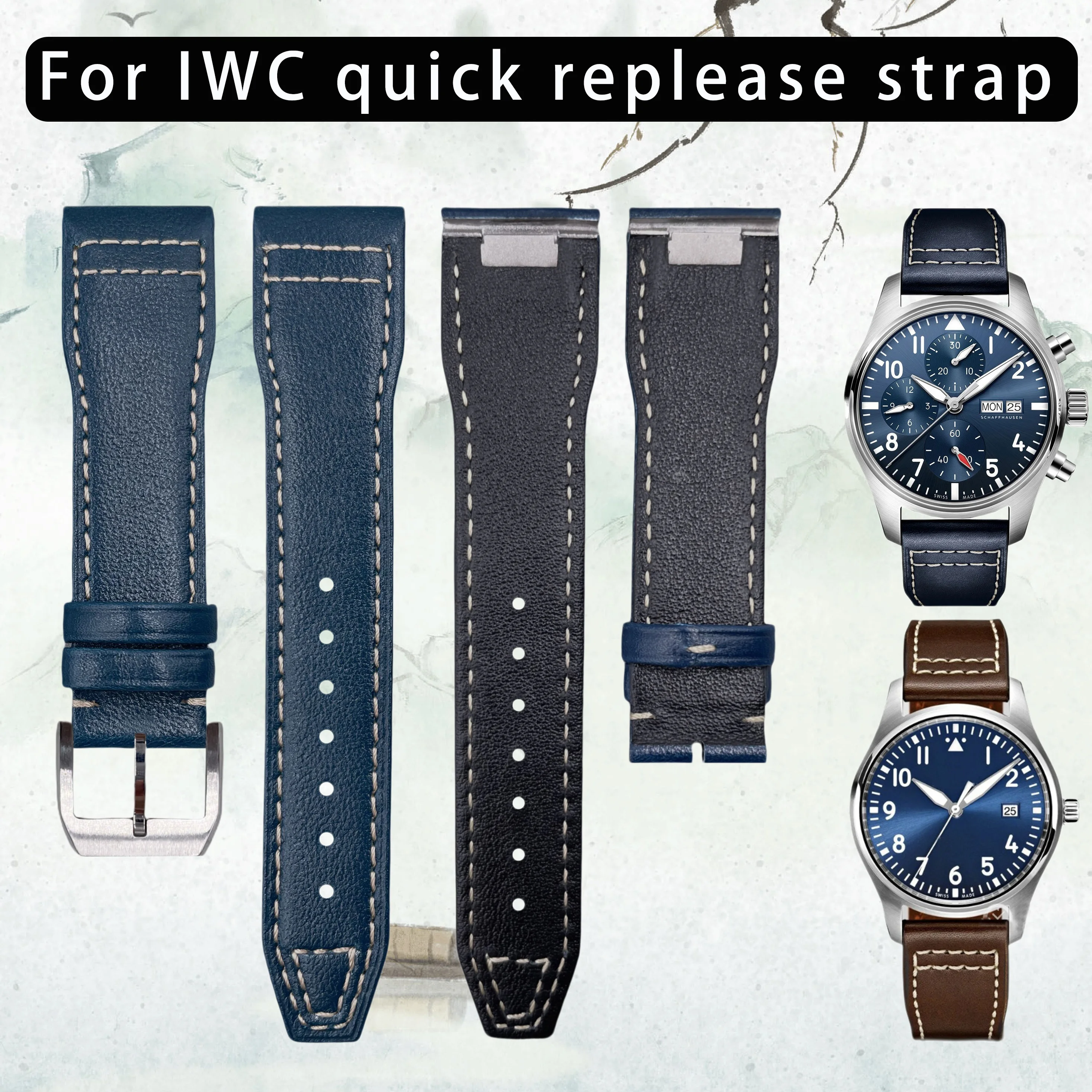 For IWC Pilot Mark XVIII Le Petit Prince Spitfire Genuine Leather Watch Band 20mm 21mm Quick Release Strap Replacement for Men