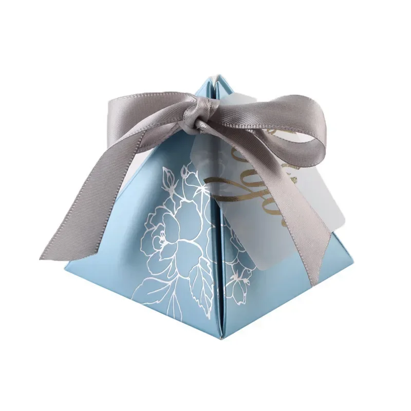 

10/20/50pcs Candy Box Triangle Chocolate Gifts Box With Thank You Tag Baby Shower Packaging Wedding Decoration