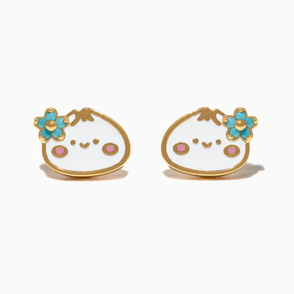 White Cute Enamel Steamed Stuffed Bun Stud Earrings for Women Girls Fashion Statement Wedding Party Travel Piecing Jewelry Gift