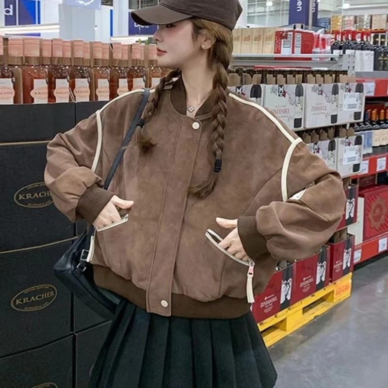 

Stylish Café Baseball Jacket for Petite Women 2025 Spring Lightweight Cropped Jacket with Detachable Hood