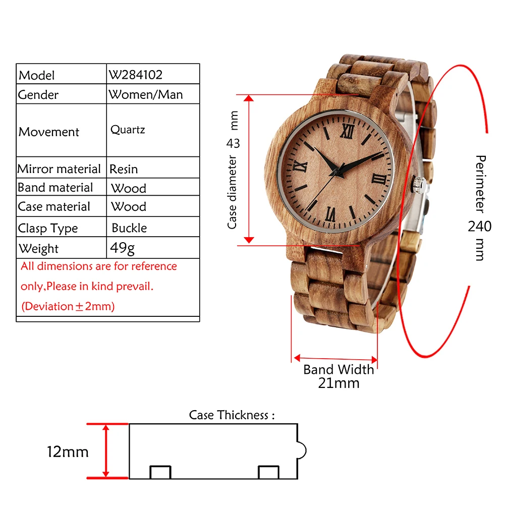 Natural Fashion Zebrawood Bangle Men\'s Watch Full Wooden Watch Strap Quartz Wristwatch Vintage Casual Man Clock Folding Clasp