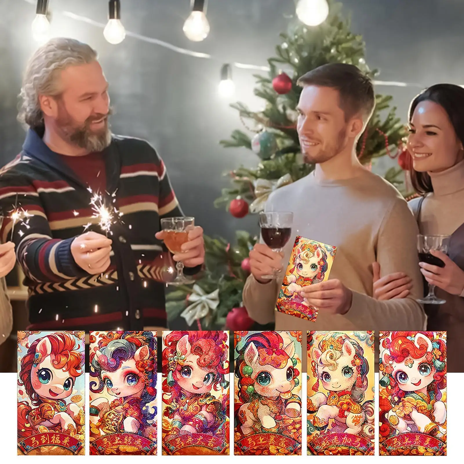 المغلف الأحمر الصيني 6 قطع الحصان النقدية حزمة 2026 ورقة السنة القمرية الجديدة المغلفات الحمراء للبنين بنات الكبار الأصدقاء عيد ميلاد