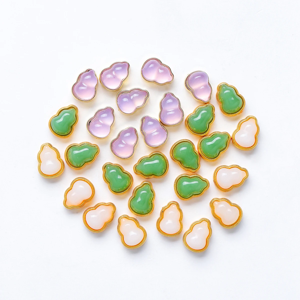 JD 10PC 18K Gold Plated Alloy Gourd Beads Imitation Green Jade Polished Loose Beads for DIY Bracelet Necklace Jewelry Making