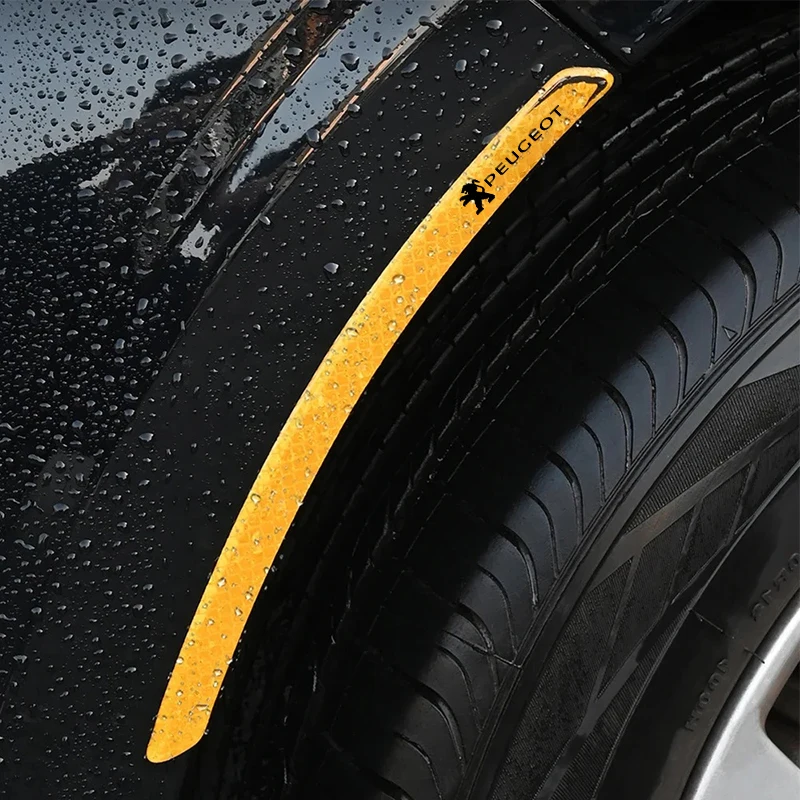 2Pcs Reflective Wheel Eyebrow Warning Stickers Car Exterior Decor Accessories For Peugeot 206 207 208 301 307 308 3008 408 508 2