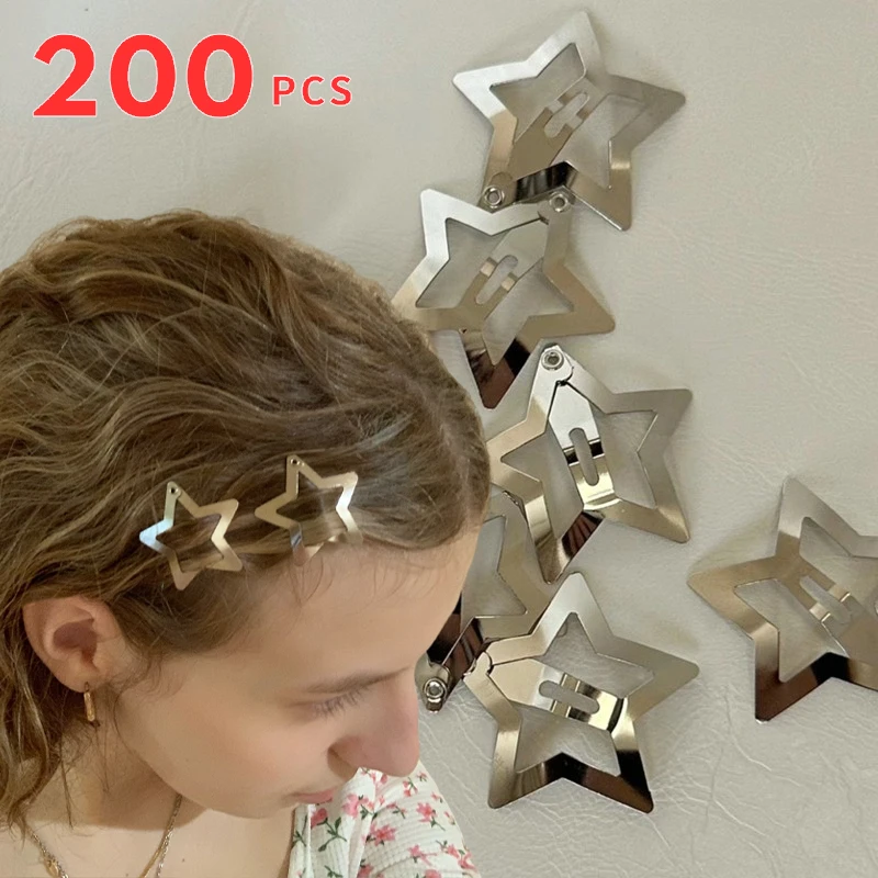 2/200szt Srebrne spinki do włosów w kształcie gwiazdy dla dziewczynki Y2k Filigran Gwiazda Metalowy zatrzask Spinki do włosów Biżuteria do włosów