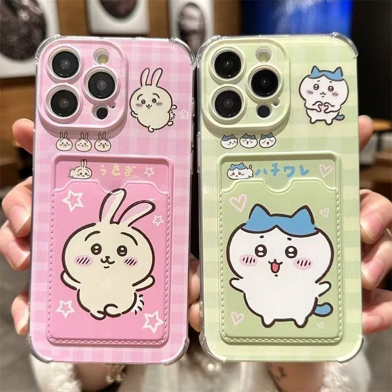 

Cartoon japan anime chiikawa card pocket Clear Soft Case protection for iPhone 16 15 13 12 11 14 Pro Max XS XR 7 8 Plus X Coque