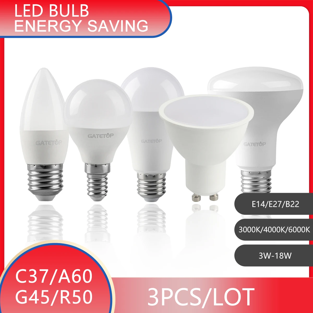 에너지 절약 LED 전구 램프, E14, E27, B22, AC 220V, SMD2835, 높은 루멘, 차가운 따뜻한 흰색 램프, 봄파다, 거실, 가정용, 3 개