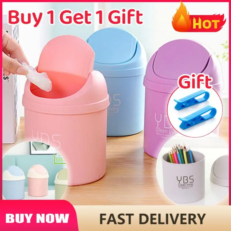 Mini Desktop Bin Small Trash Can Tube With Cover Bedroom Trash Garbage Can Clean Workspace Kitchen Storage Box Home Desk Dustbin