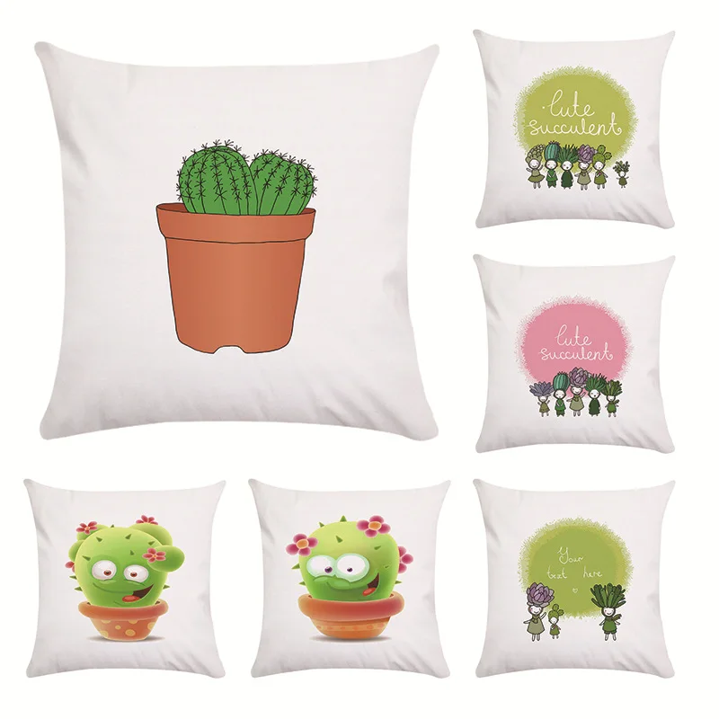 Summer Cactus Pillow Cover Green Plants Decorative Pillowcase Living Room Bedroom Sofa Bed Chair Pillow Case 45x45 cm Square