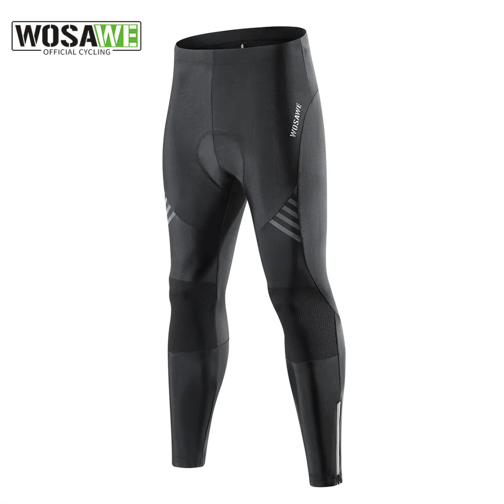 WOSAWE Men\'s Bike Pants Long Padded Cycling Tights MTB Pants Bicycle Leggings Outdoor Riding Quick Dry Reflective Clothing