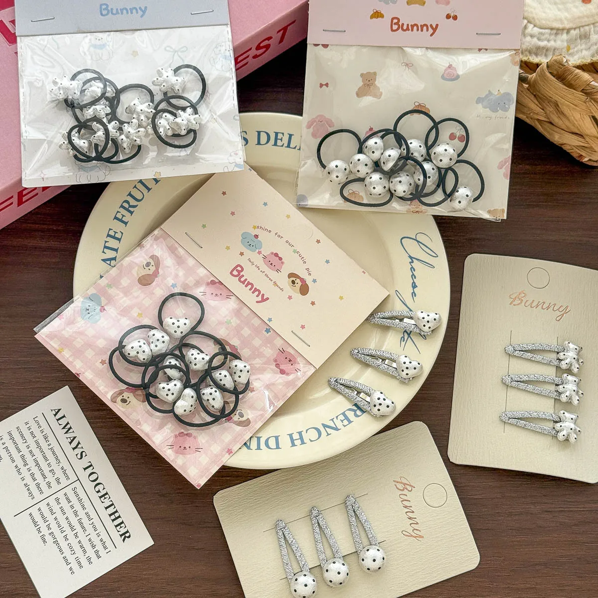 Silver Polka Dot Bear Love Hairpin Children's Elastic Hair Band Cartoon Cute BB Clip Baby Bangs Side Clip Kids Hair Accessories