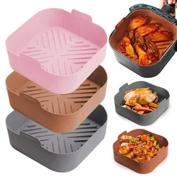 Cesta De Forro De Fritadeiras De Silicone, Pote Quadrado Reutilizável, Cozimento De Alimentos Resistente Ao Calor, AirFryers Acessórios, Bandeja De Forno, 21cm