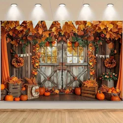 1pc Autumn Background Polyester Autumn Harvest Pumpkin Photo Background Used for Thanksgiving Party Decoration