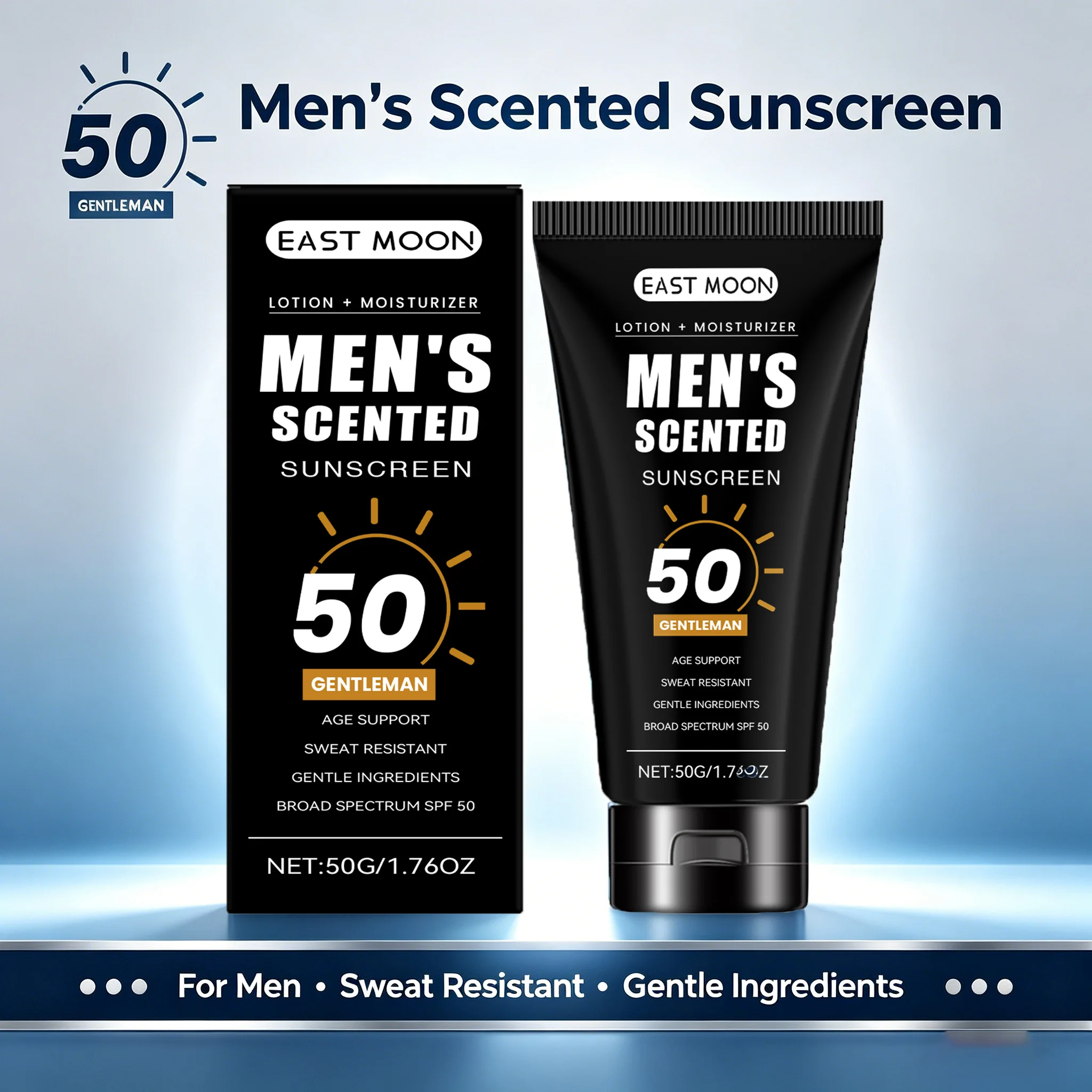 Men's Moisturizing Sunscreen Spf 50 Uv Protection Facial Sun Block Fast Absorbing Non-Greasy Matte Finish with Hyaluronic Acid
