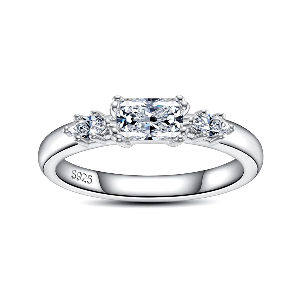 

Radiant&Pear Cut Moissanite Engagement Rings for Women Wedding Bands FG Color VVS1 Clarity 925 Sterling Silver 3/4 Stone Promise