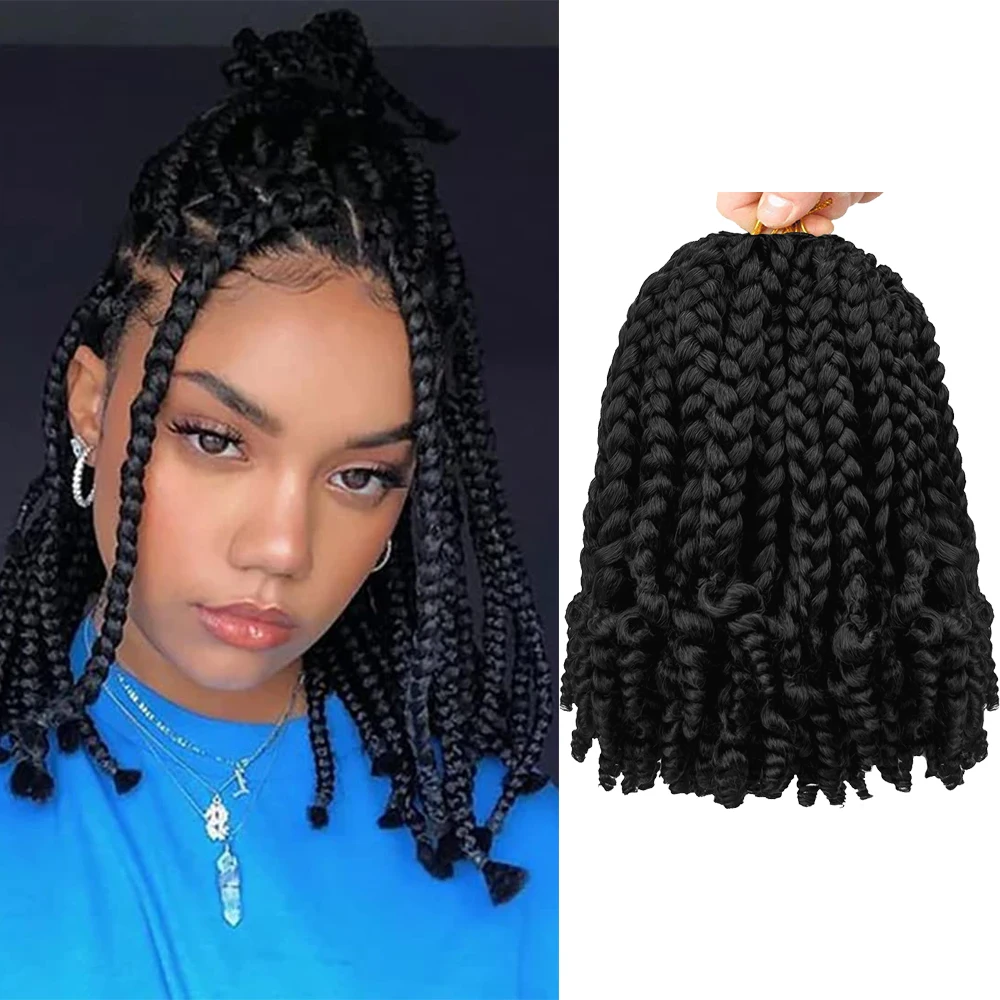 Dansama Synthetic Crochet Box Braids Curly Ends 10 Inch Short Goddess Box Braids Crochet Hair Pre Looped Crochet Braids