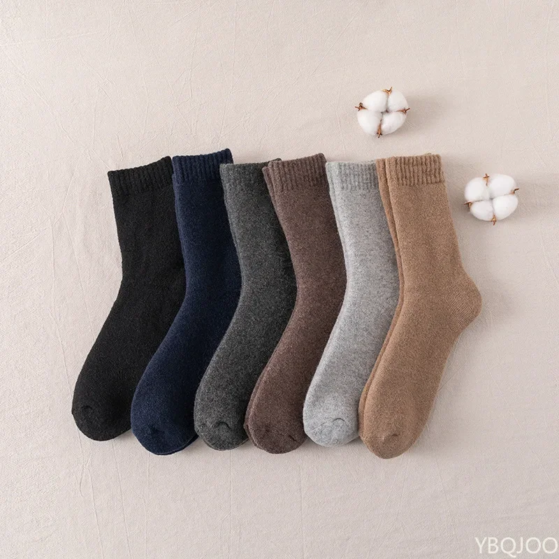 

6 pairs of wool socks autumn and winter thick men's socks warm solid color looped socks snow men's mid leg socks