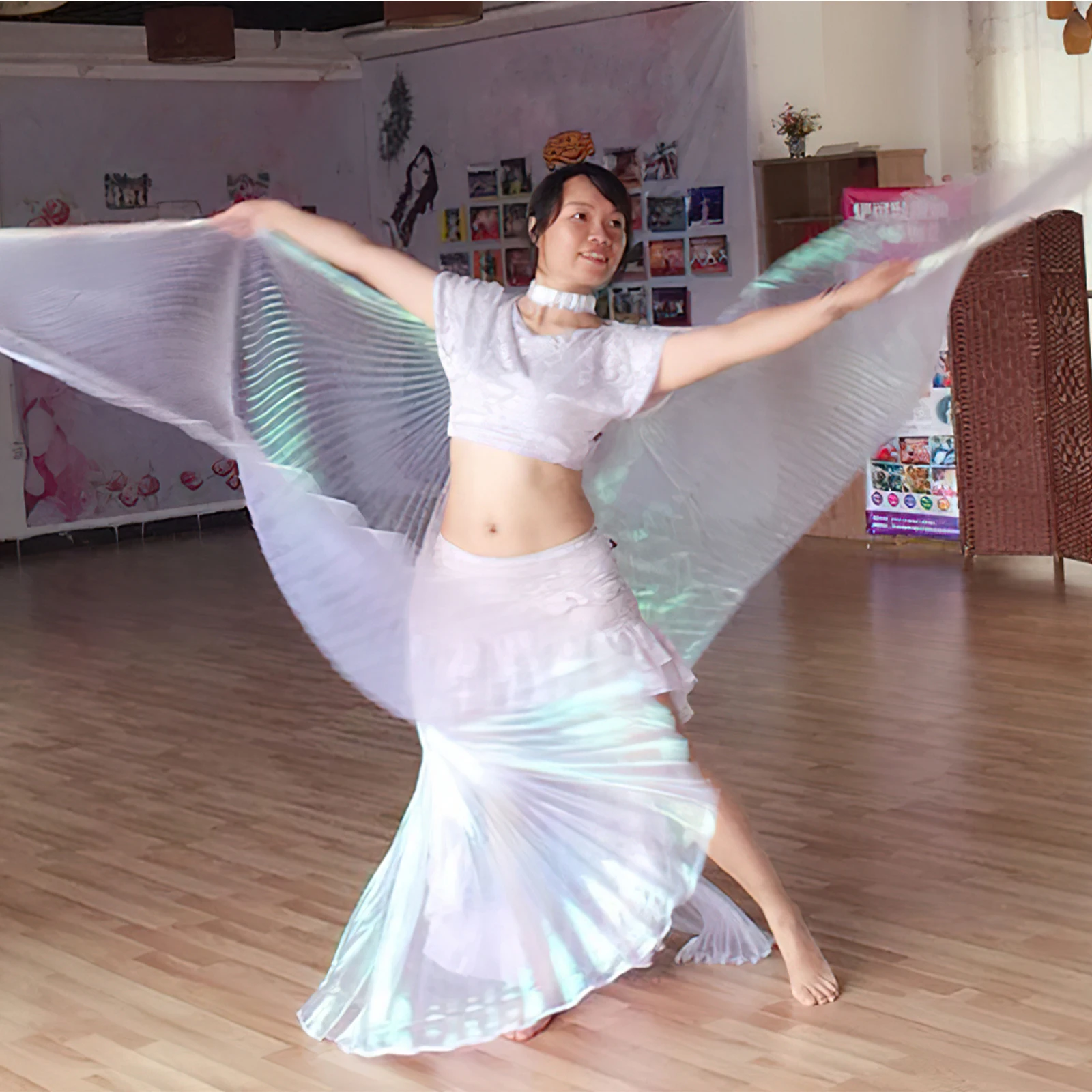 Transparent Iridescent Stage Performance Props Oriental Dance Plus Size Egyptian Wings Belly Dance Isis Wings For Stage Party