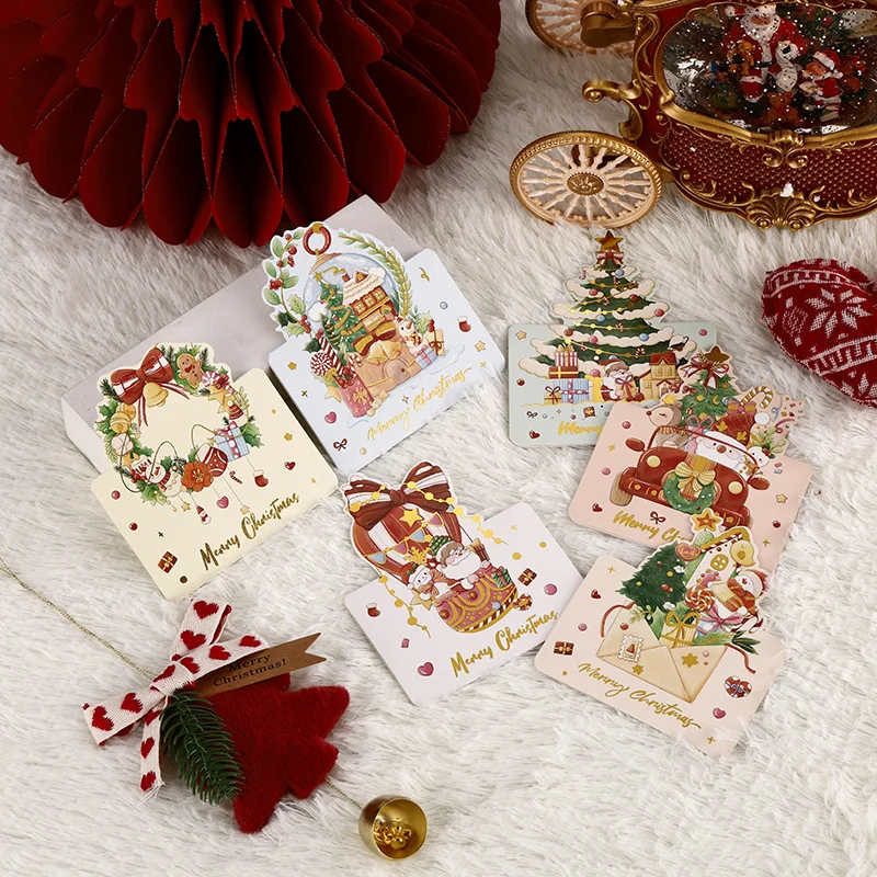 

10pcs Christmas Greeting Cards Cartoon Santa Claus Snowman Blessing Postcard for Friend Birthday New Year Christmas Decoration