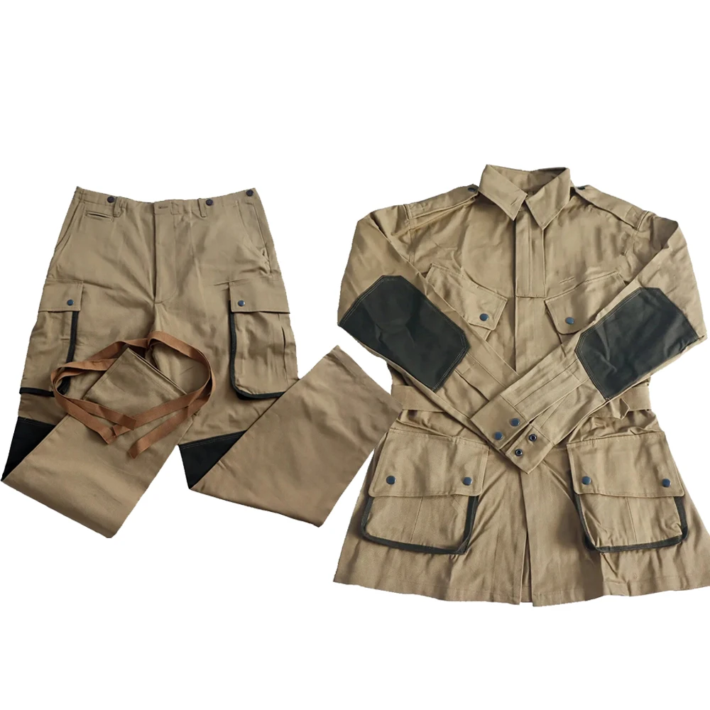 WWII US M42 Type Jump Suit Replica, WW2 American M1942 Outdoors Sports Airborne Paratrooper Uniform, Boys Cycling Coat Pants