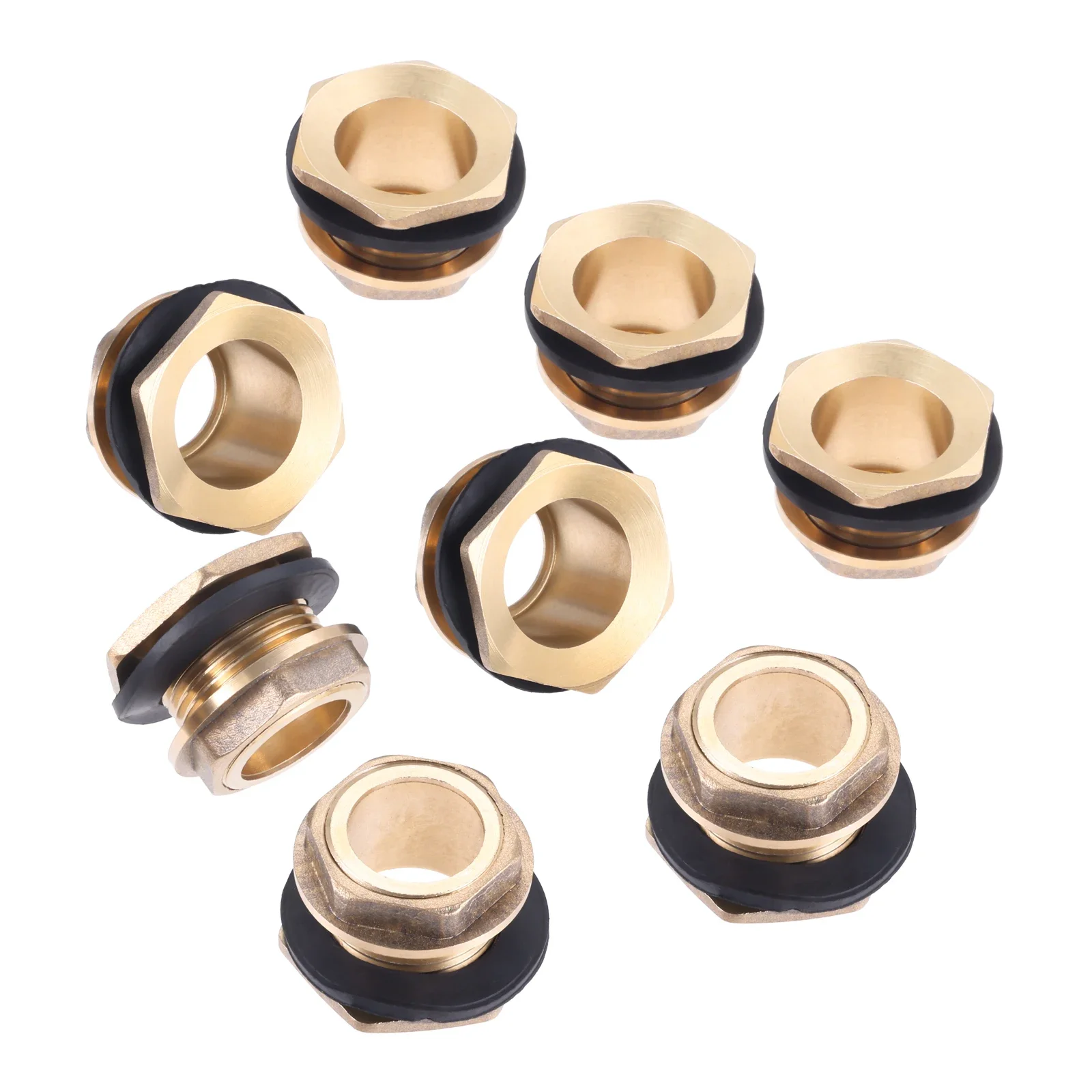 

8pcs Solid Brass Water Tank Bulkhead Fitting Thickened Threaded 3/4" Male Connector + Rubber Ring for 1-1/16 To 1-1/8 Inch Hose