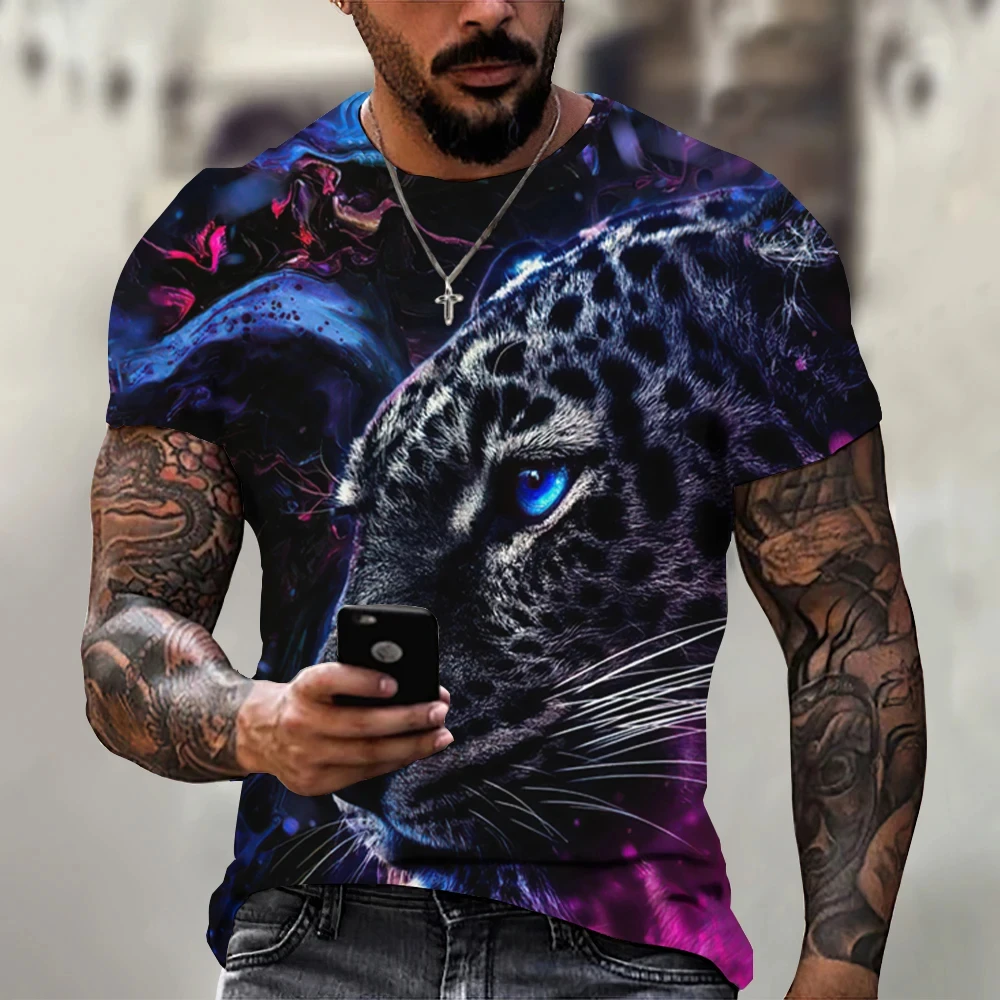 Tiger Fighting Animal Beast Fierce Lion/leopard Print 3D T-shirt Men's Short Sleeve Tops Oversized Tees Shirt Men Design Clothes