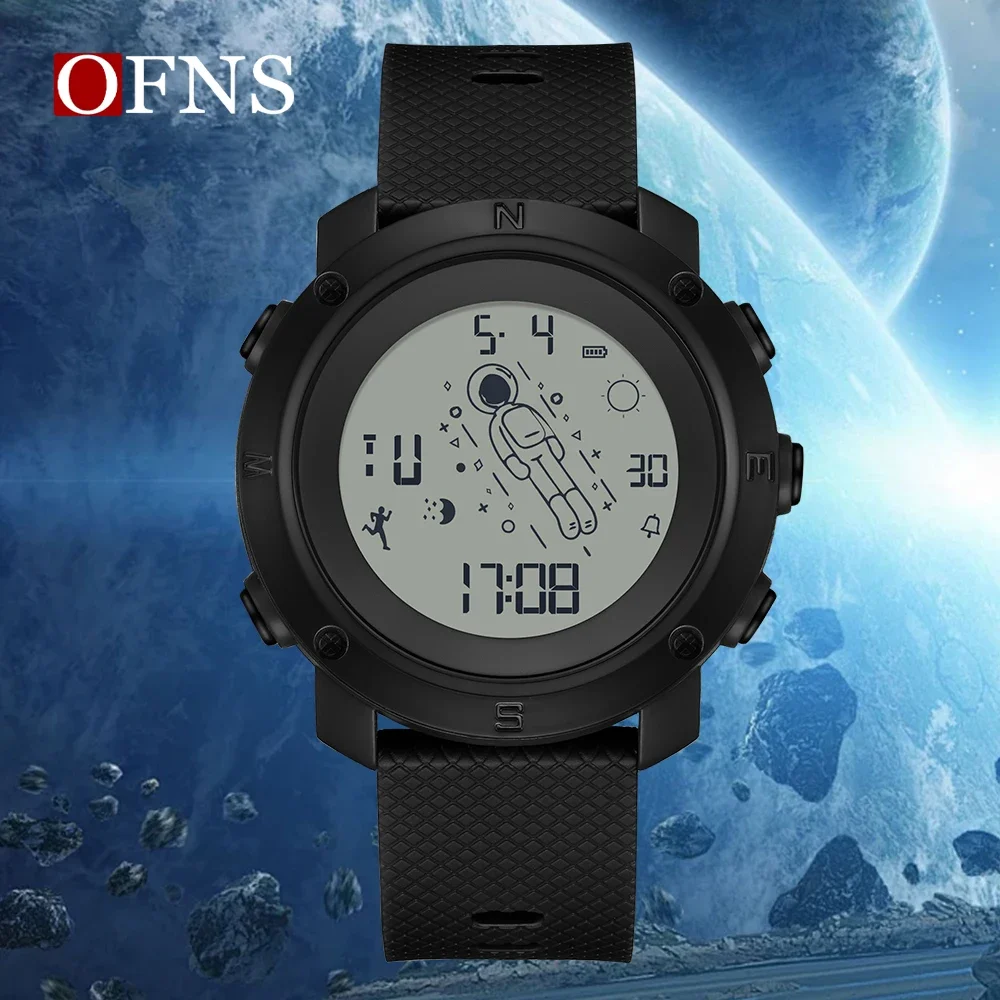 OFNS 2128 brand new TPU strap waterproof single screen digital movement luminous LED display alarm mode timer men's watch 2024