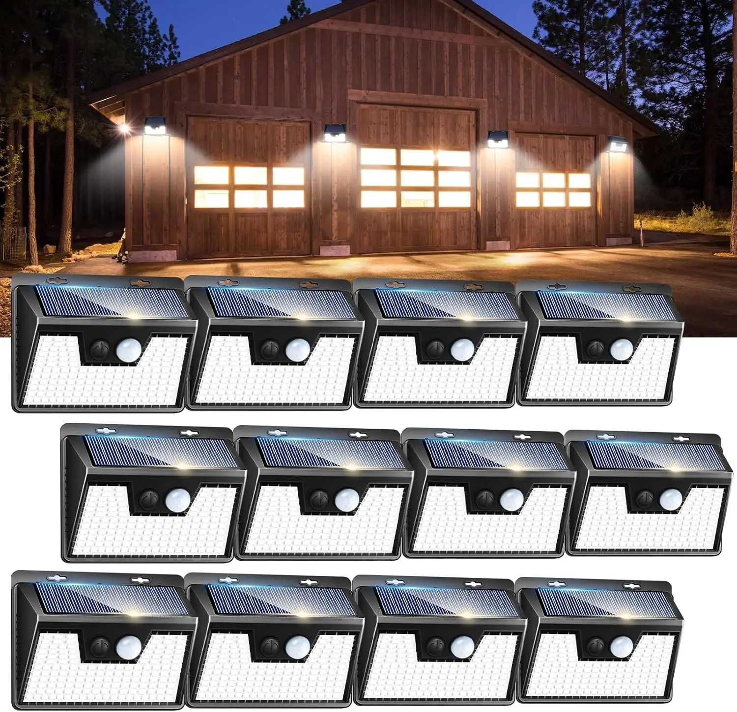 

12 Packs Solar Lights Outdoor Waterproof, 3 Modes Motion Sensor, Ultra Bright Security Lights for Fence Yard Patio Deck