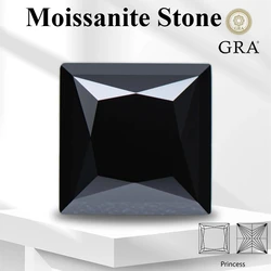 Moissanite Stone Black Color Princess Cut Certificate Lab Grown Diamond for Women Charms Advanced Jewelry Making Materials