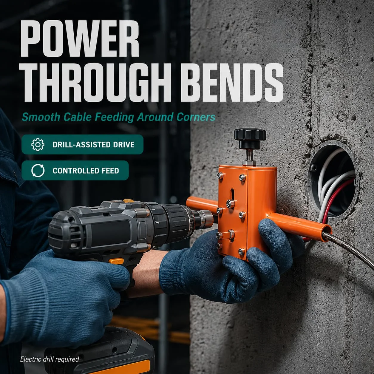 Semi-Automatic Wire Threading Machine Drill-Powered Cable Puller for Narrow Spaces Wall Underground Data Center