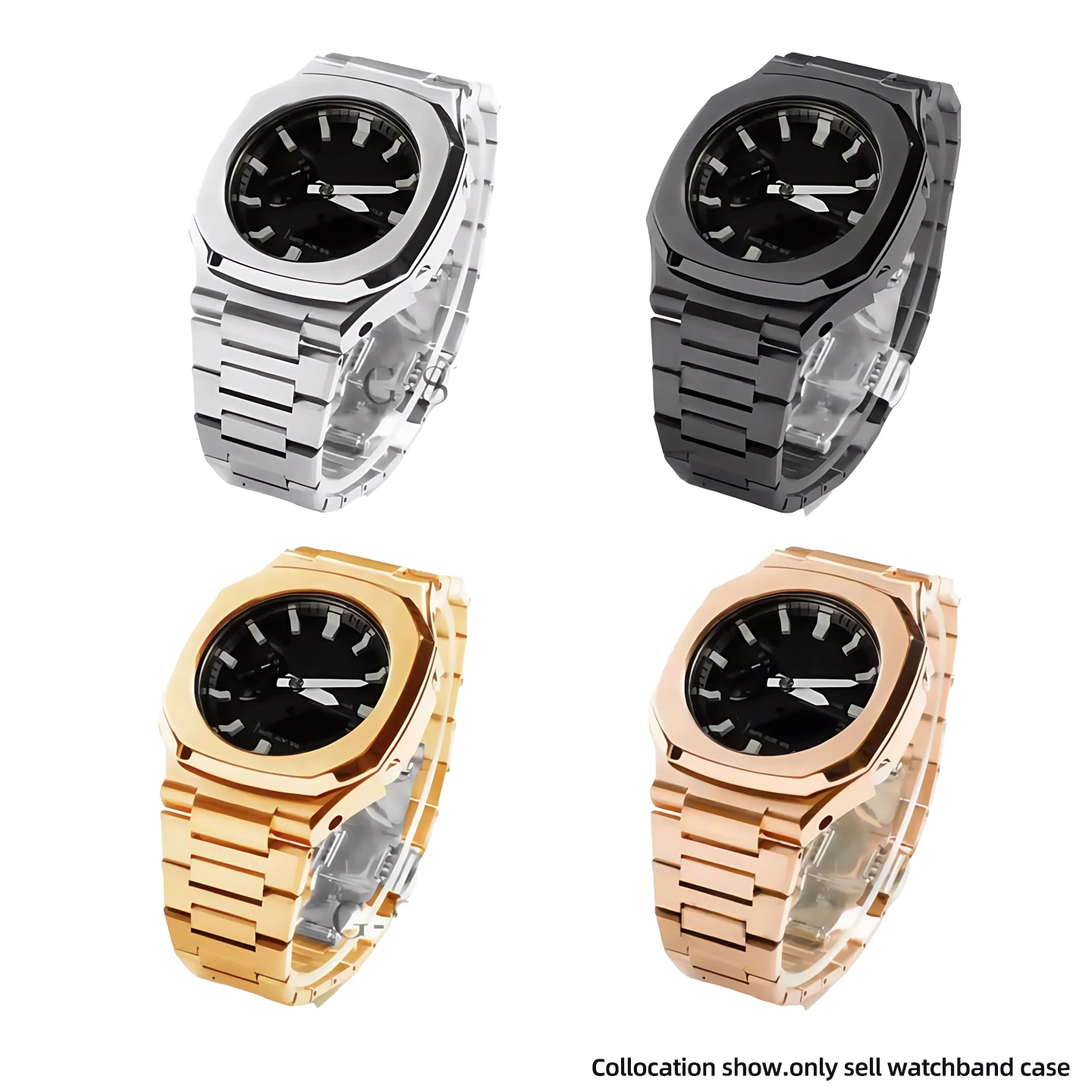 

GA2100 Mod Kit For Casio G-SHOCK GA-2100 GA 2110 B2100 Stainless Steel Watch strap Metal Case With Screws FKM fluororubber band