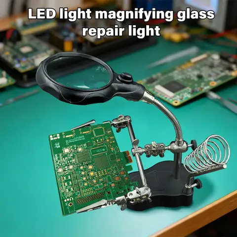 Welding Magnifying Glass LED Light Auxiliary Clip Loupe Magnifier 3 In1 Hand Soldering Solder Iron Stand Holder Station