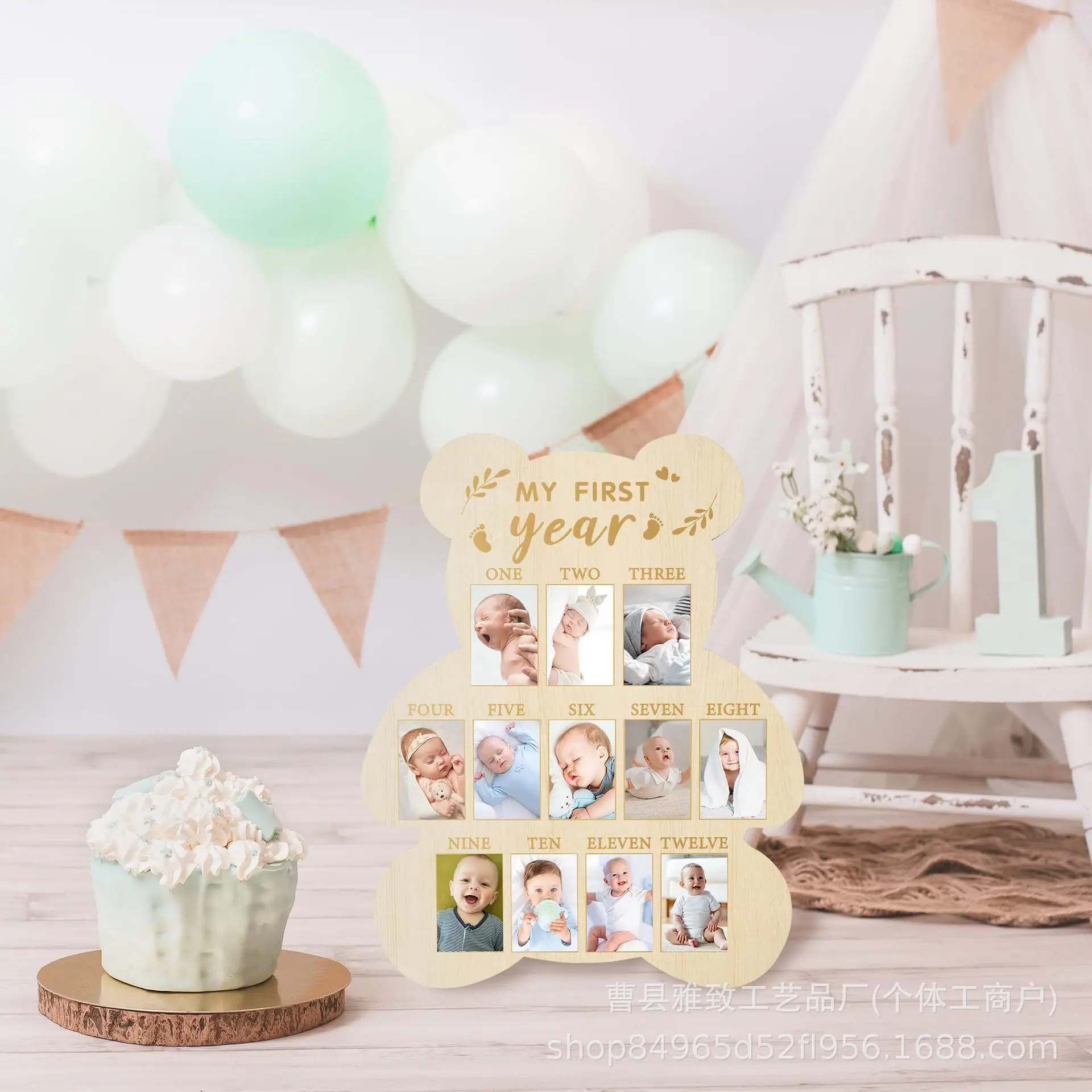 One Year Baby Birthday Photo Frame Wooden My First Year Milestone Board 12 Month Picture Display Board 1st Birthday Gift