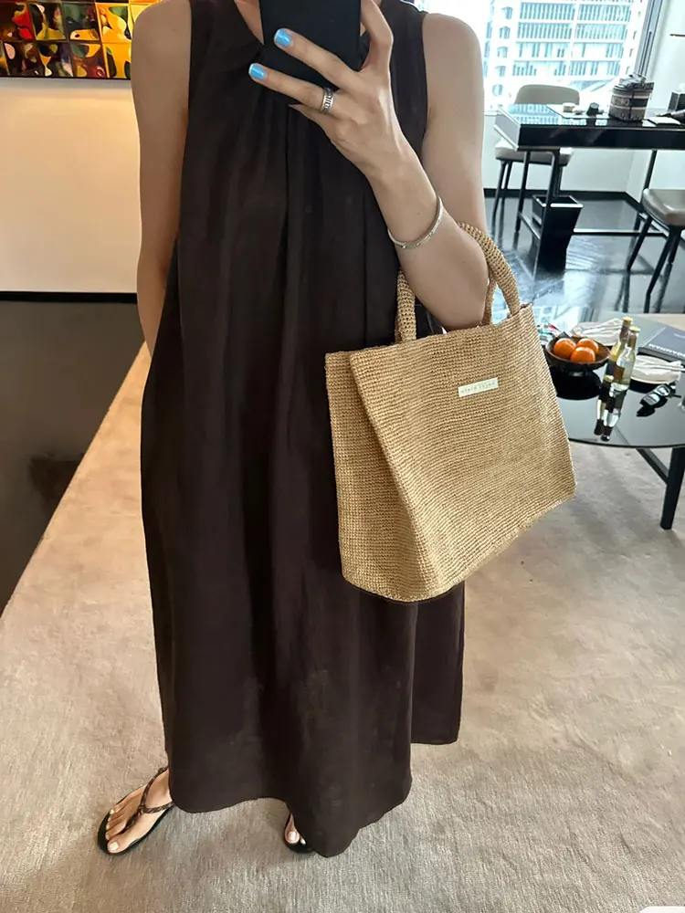 Sacola de Raffia importada para mulheres, bolsas elegantes de grande capacidade, designer de moda coreano, bolsas de ombro luxuosas, alta qualidade