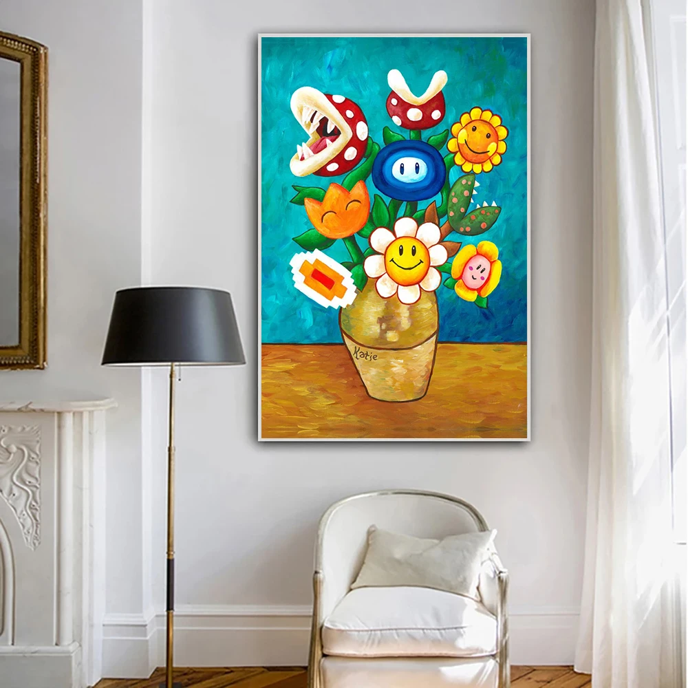 

Graffiti Cartoon Flower Oil Painting Print On Canvas Famous Van Gogh Art Poster Wall Art Picture For Living Kids Room Home Decor