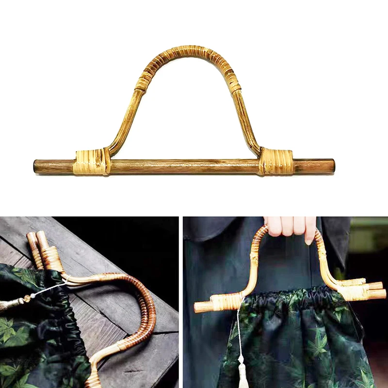

2PCS D-Shaped Purse Rattan Handles Replacement Handmade Beach Crochet Bag Canvas Handbags DIY Bag Making Accessories
